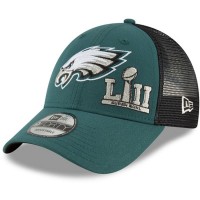 Men's Philadelphia Eagles New Era Midnight Green Super Bowl LII Champions 9FORTY Trucker Adjustable Hat 3095859